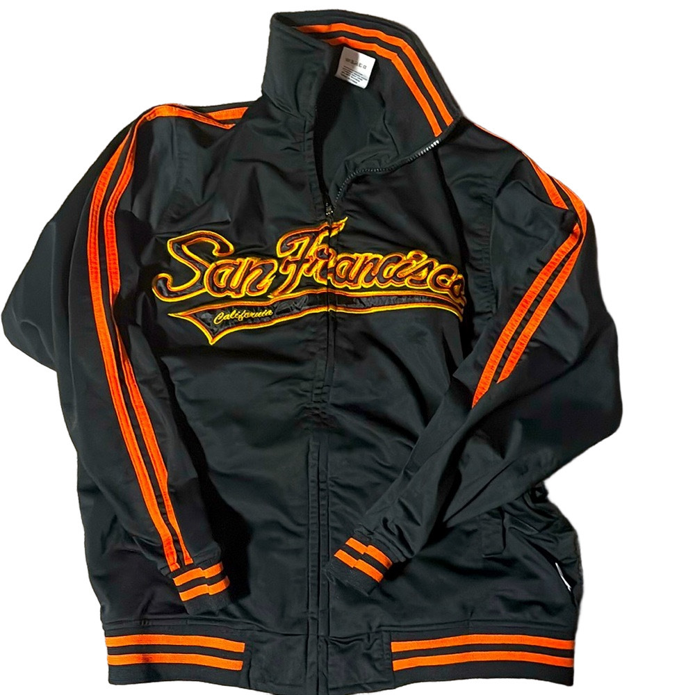 San Francisco L black and orange stripes jacket fleece preowned by GoGo sports